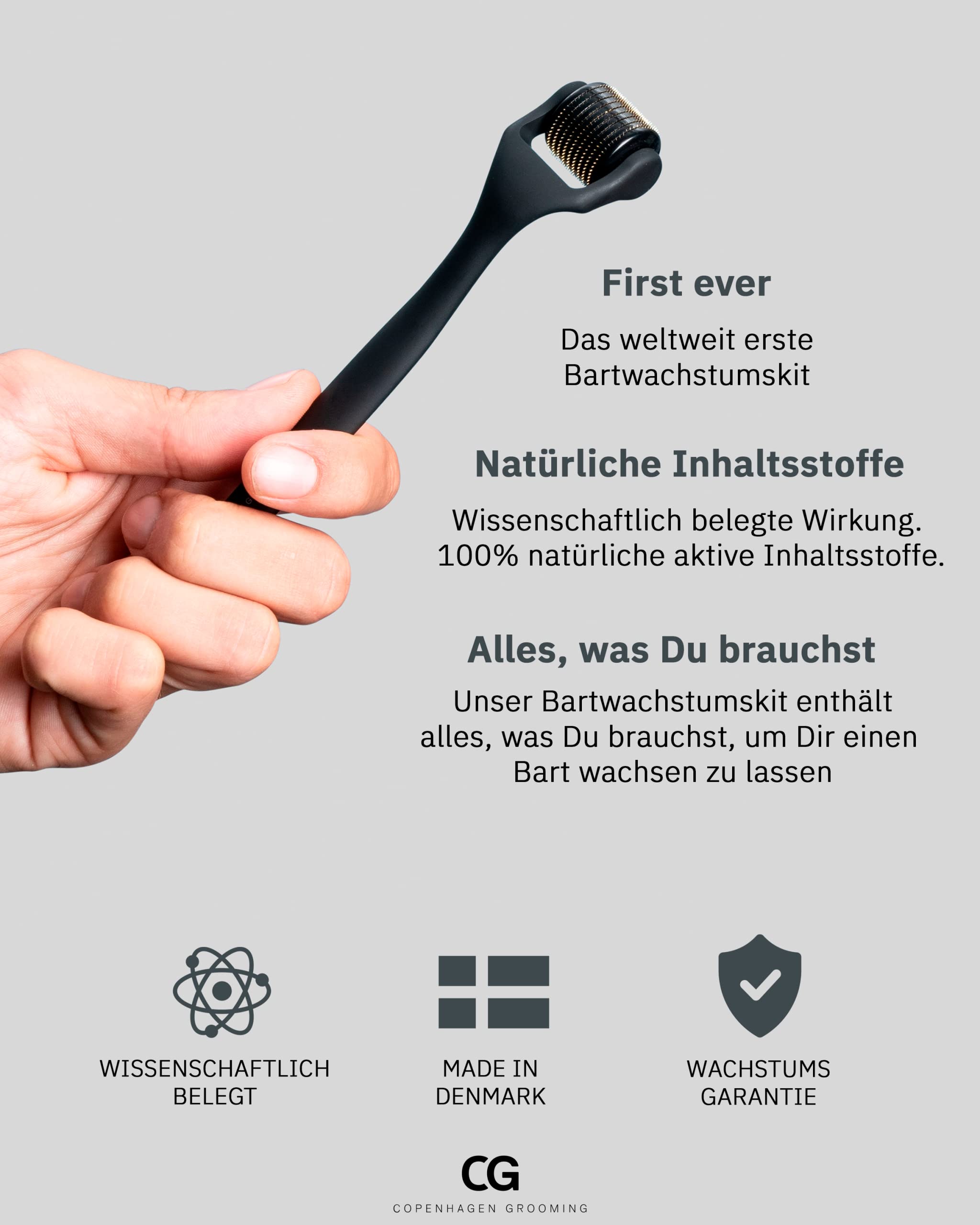 Copenhagen Grooming Set für Bartwachstum – originales Bartwuchs-Set mit Wachstumsaktivator-Serum, Dermaroller - 50 Tage