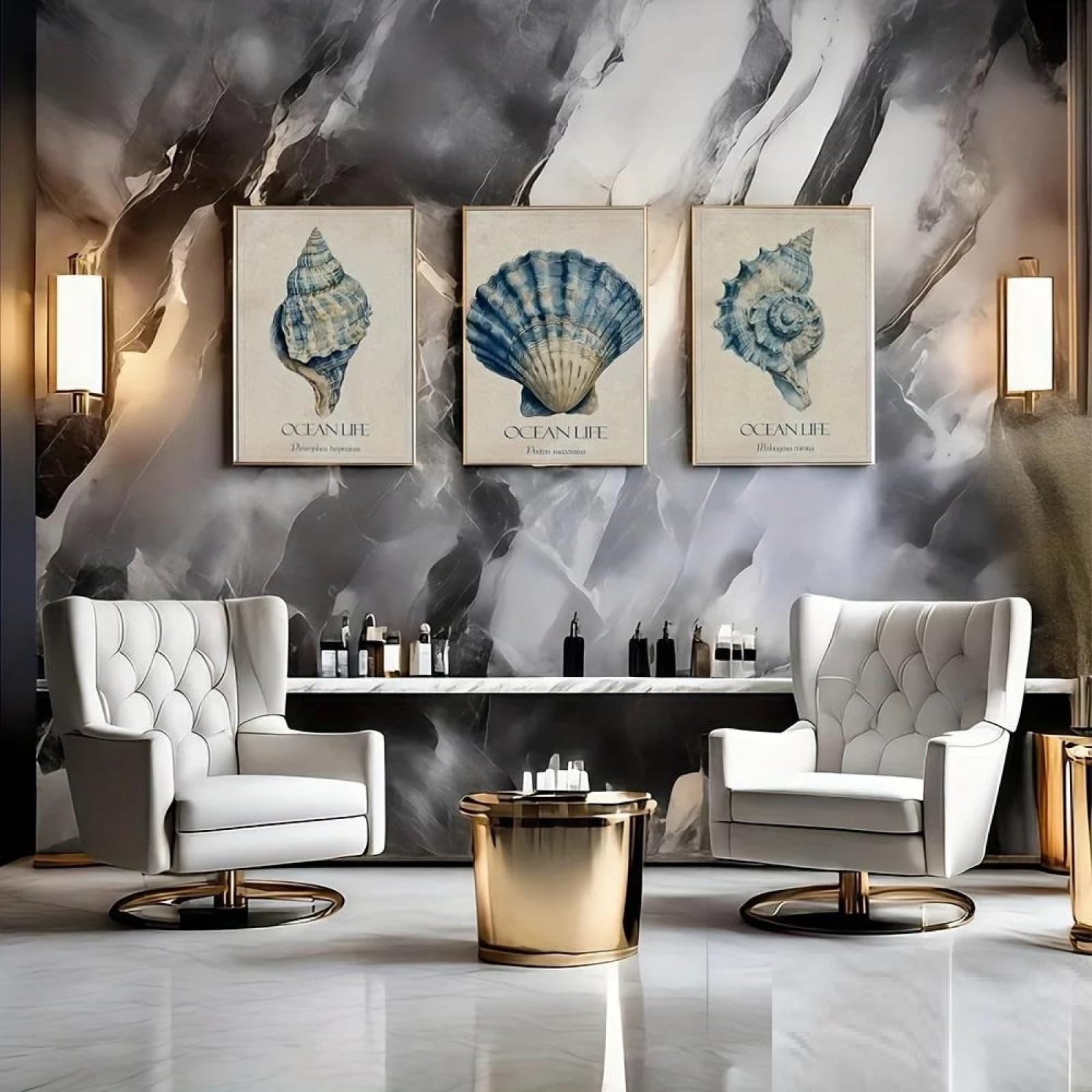 Yocheng 3pcs Set 2D Wall Art -3pcs Set Coastal Seashell Wall Decor -And Beige Vintage 60x80cmx3 No Frame