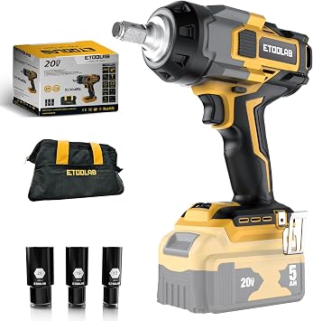 etoolab Impact Wrench 1/2 inch for DeWalt 20v Battery, Impact Wrench 750Ft-lbs1000N.m High Torque Brushless Electric Impact Gun, Power Impact Driver with 3-Mode Speed, LED Work Lightno battery