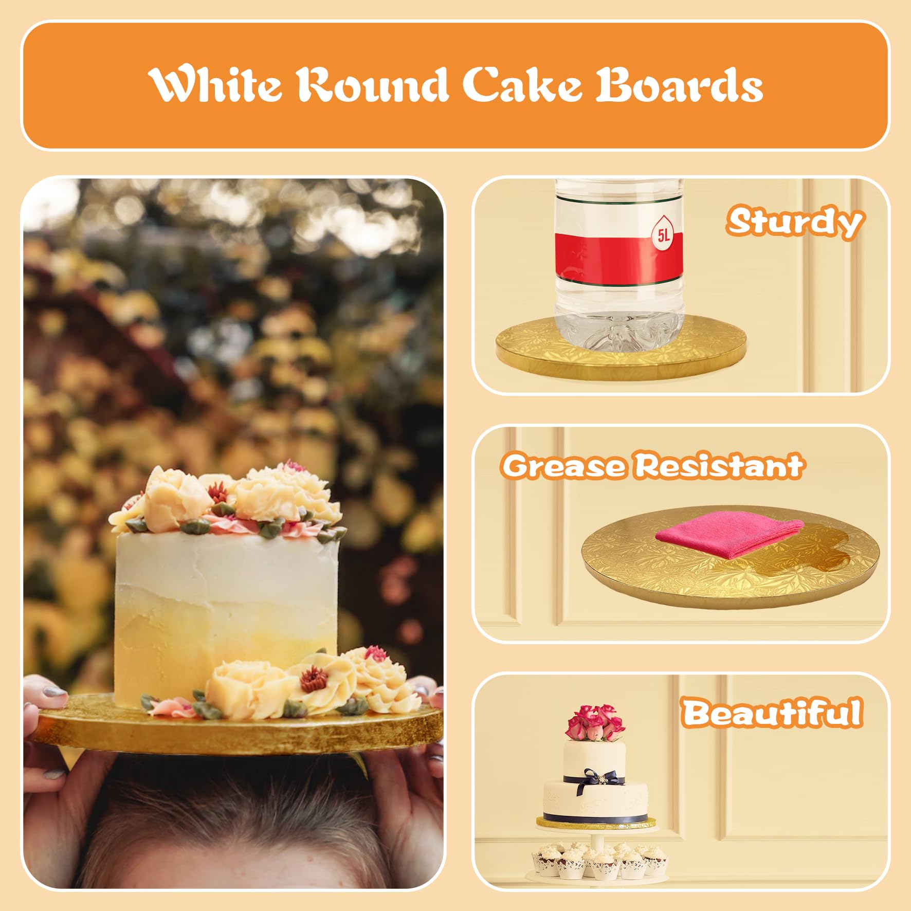 Bases Para Tartas Redondas | 5 Unidades De 30 Cm | Cartón Alimenticio De 12 Mm | Reutilizables | Para Bodas Y Cumpleaños
