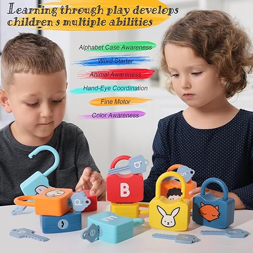 Miniatura 3 de ABC - Juego de candado de aprendizaje para niños con 26 cerraduras y 26 llaves para juguetes de la primera infancia, juegos de aprendizaje del