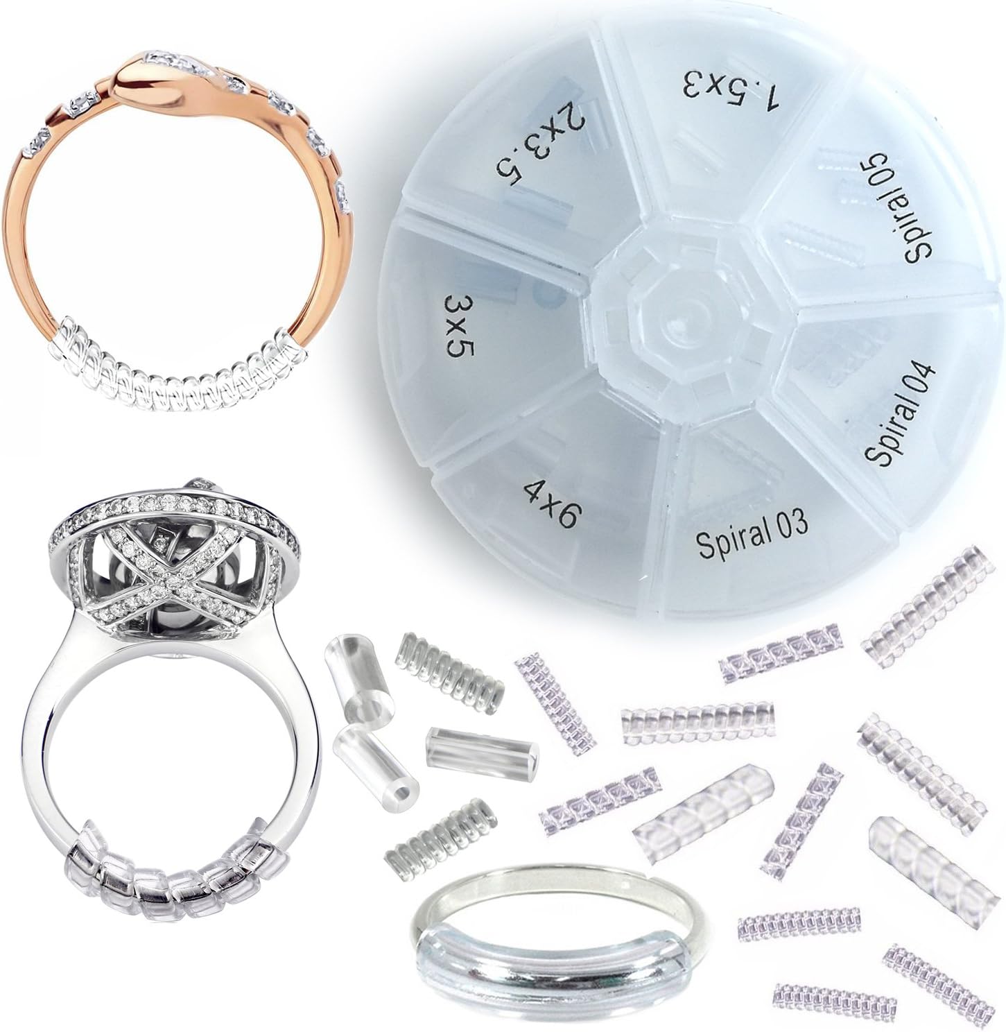 Assorted Ring Size Reducers Ring Clip Guard Resizer Adjusters Pack of 21pcs, 7sizes / Including New Spiral Style