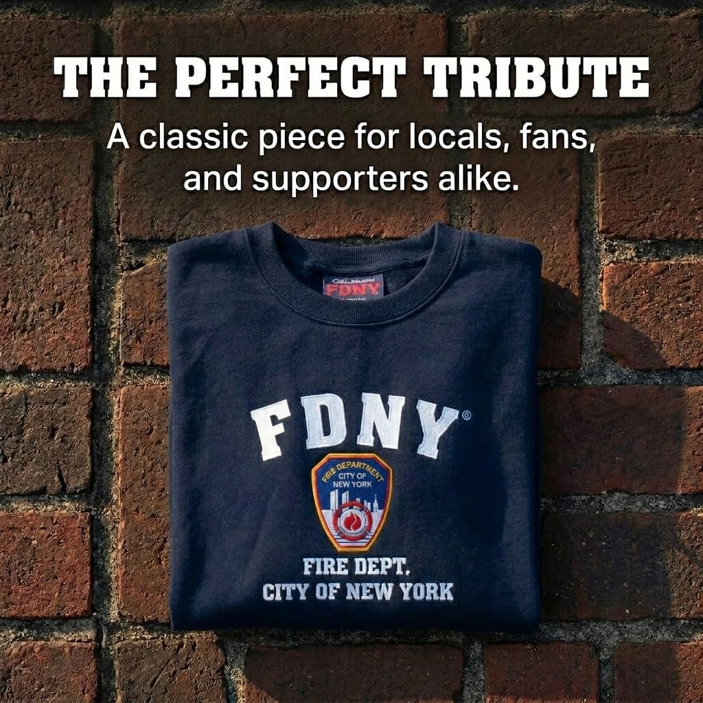 Artisan Owl New York Fire Department Style Embroidered Crew Neck Sweatshirt, NavyBlue
