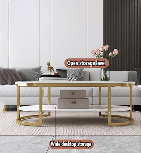 Miniatura 3 de Mesa de centro ovalada de mármol, moderna mesa de centro de mediados de siglo, marco de metal dorado, mesa de cóctel, para sala de estar, hogar,