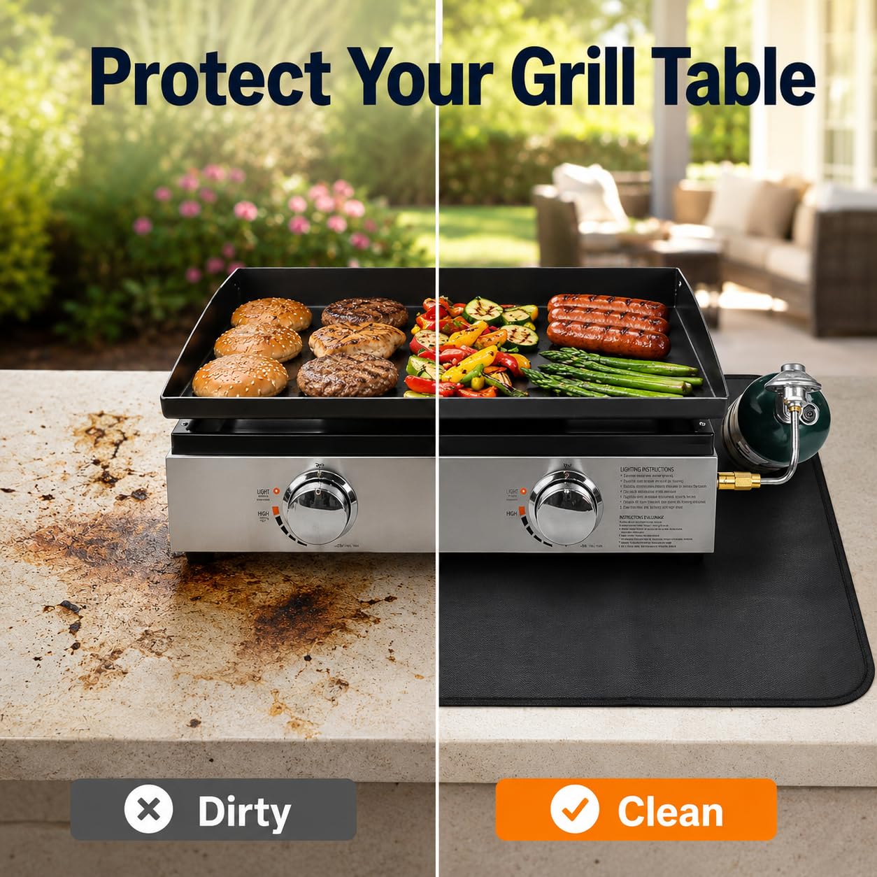 Blackstone Tapis de barbecue ignifuge imperméable résistant à la chaleur 61 x 91 cm noir