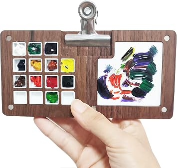 12 Color Grid Paint Box,Portable Sketchbook Palette,Watercolor Paint Palette for Drawing,Travel Paint Case, Gift for Painters Artists,Mixing Tray with a Clip Wooden