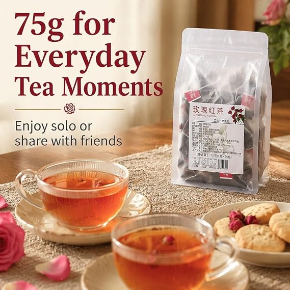 Rose Black Tea Blend - 25 Triangular Bags, 75g | Balanced Flavor, Portable(2pcs)