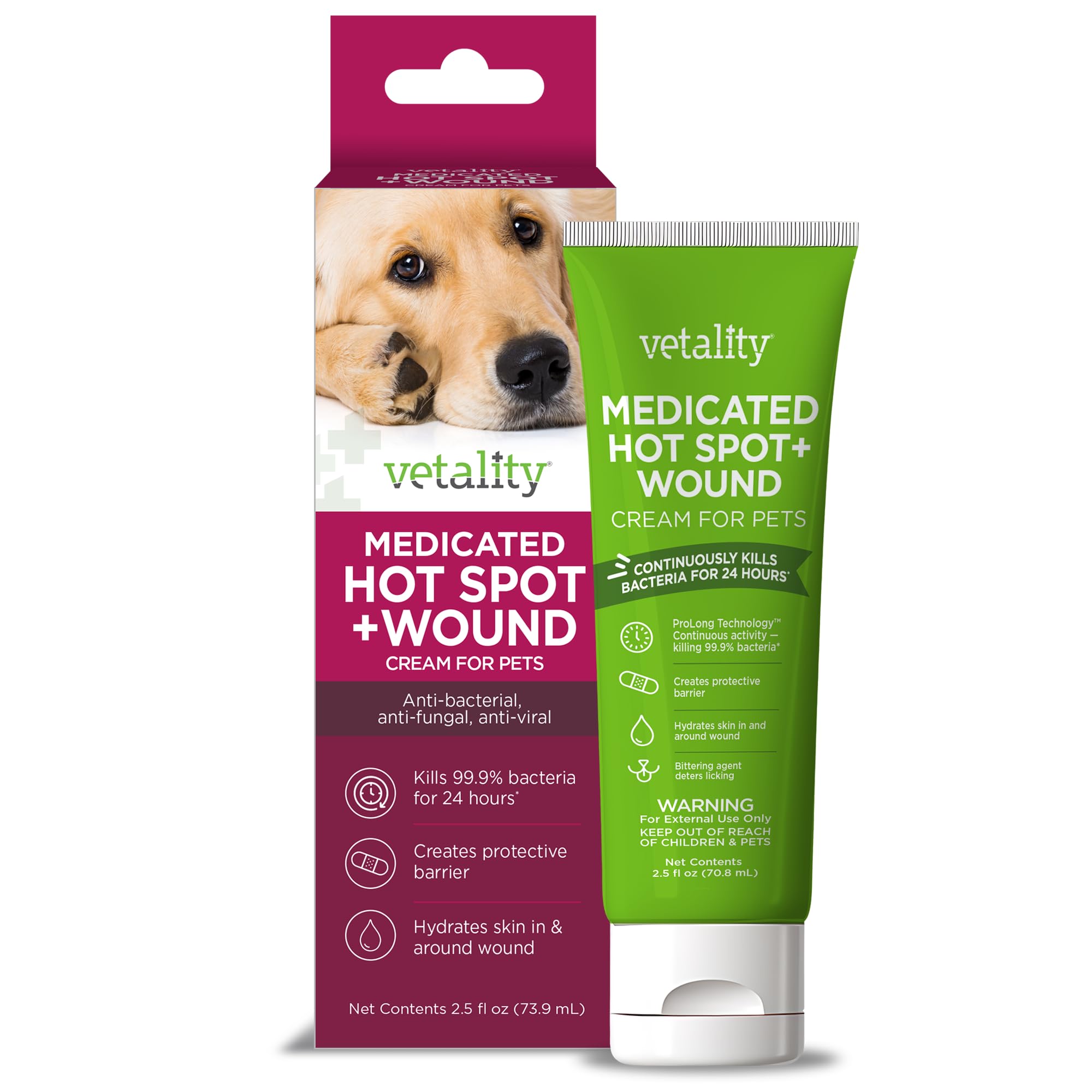 Vetality Medicated Hot Spot and Wound Ointment for Pets, Itch Relief for Dog Sores and Irritations, 2.5 oz
