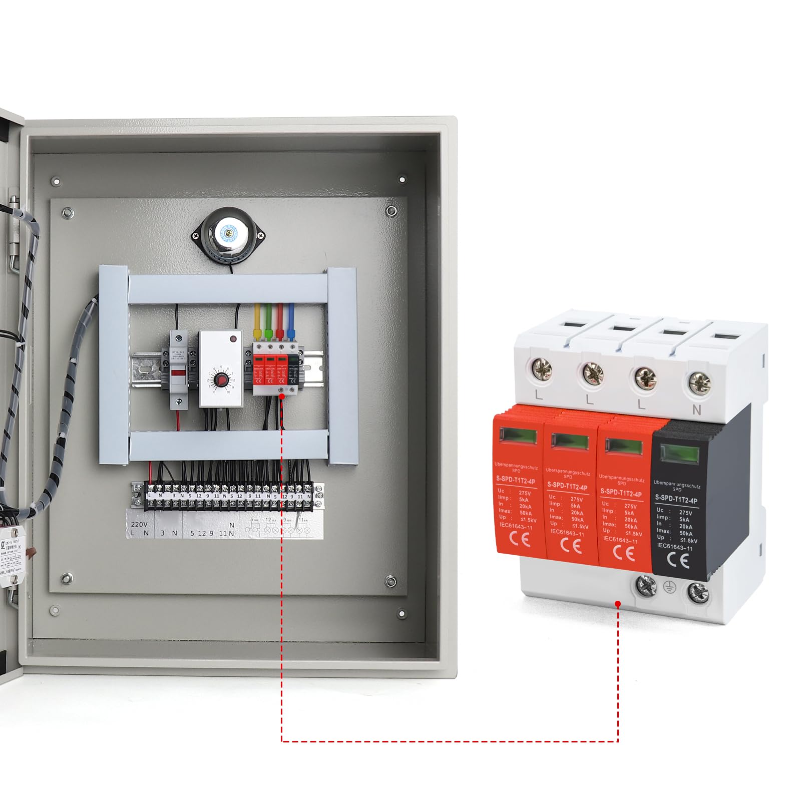 Parafoudre Type 1+2 (B+C) 4 Pôles 50 kA Protection Surtensions Photovoltaïque