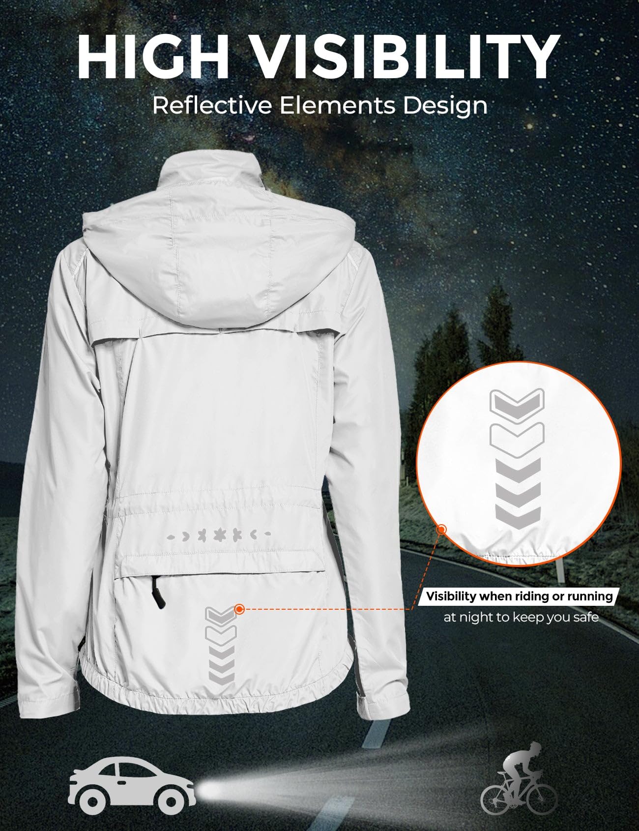 FitsT4 Sports Damen Fahrradjacke Radfahren Laufen Jacken Leichtgewicht Wasserabweisend Windbreaker Wanderjacke Reflektierend Trekking Regenjacke mit Kapuze