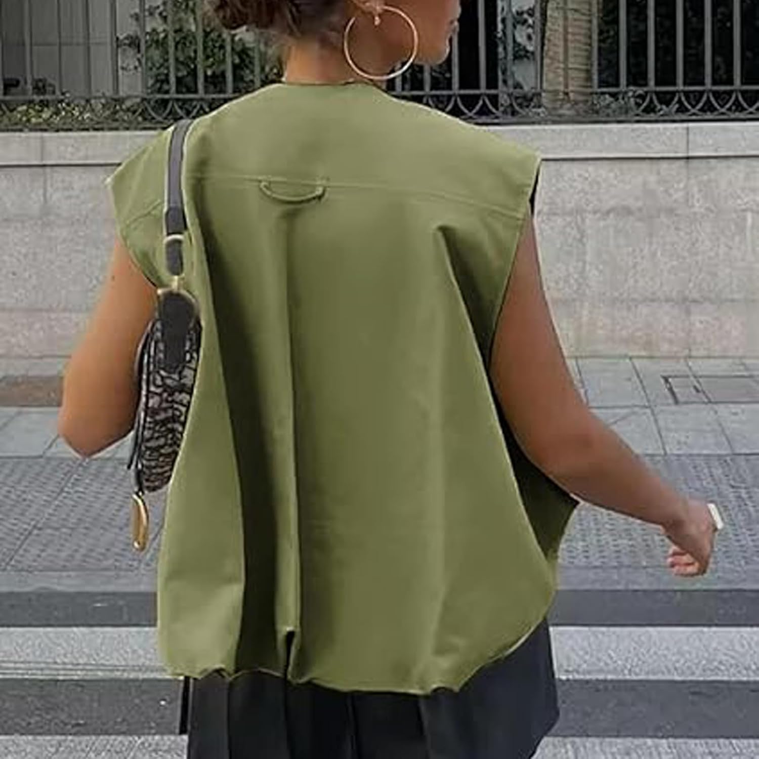 Women Cargo Vest Oversize Cropped Sleeveless Jacket Lightweight Ruffle Ruched Fashion Tops Summer Casual Zip Up Outfit - Image 6