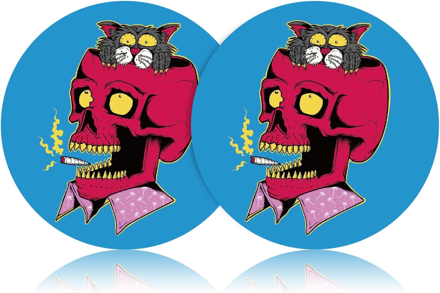 Cute Skull Car Cup Holder Coasters 2PCS 2.75" Funny Skull Car Coasters Funny Skeleton Cup Holders Car Coasters for Women/Men by FLYEEGO