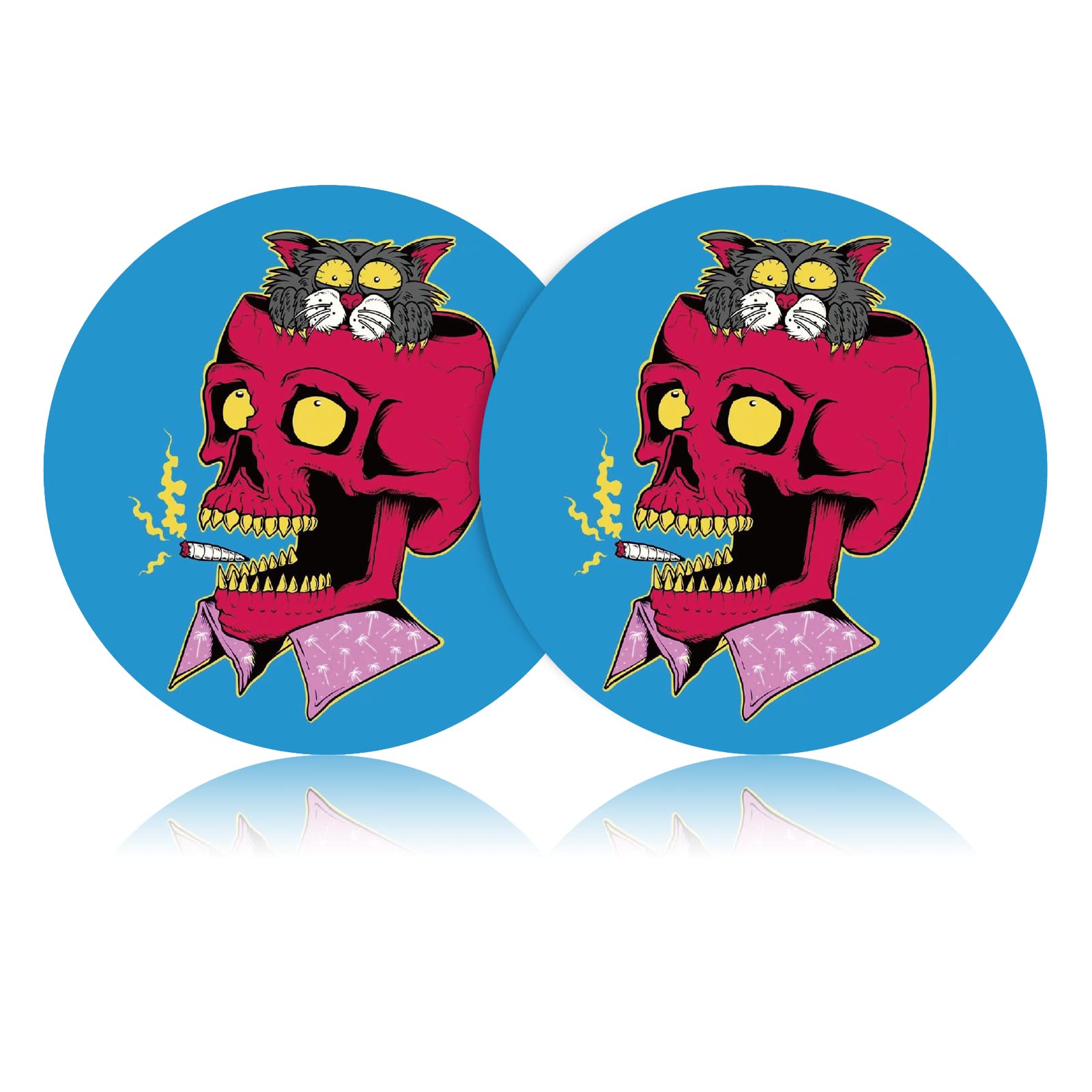 Cute Skull Car Cup Holder Coasters 2PCS 2.75" Funny Skull Car Coasters Funny Skeleton Cup Holders Car Coasters for Women/Men by FLYEEGO