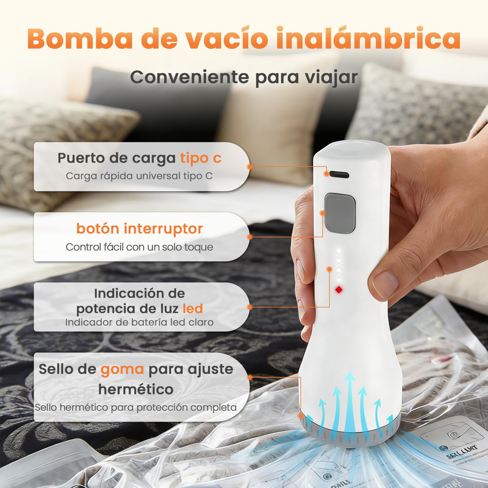 18 Bolsas de almacenamiento de vacío para viajes con bomba recargable 60kPa