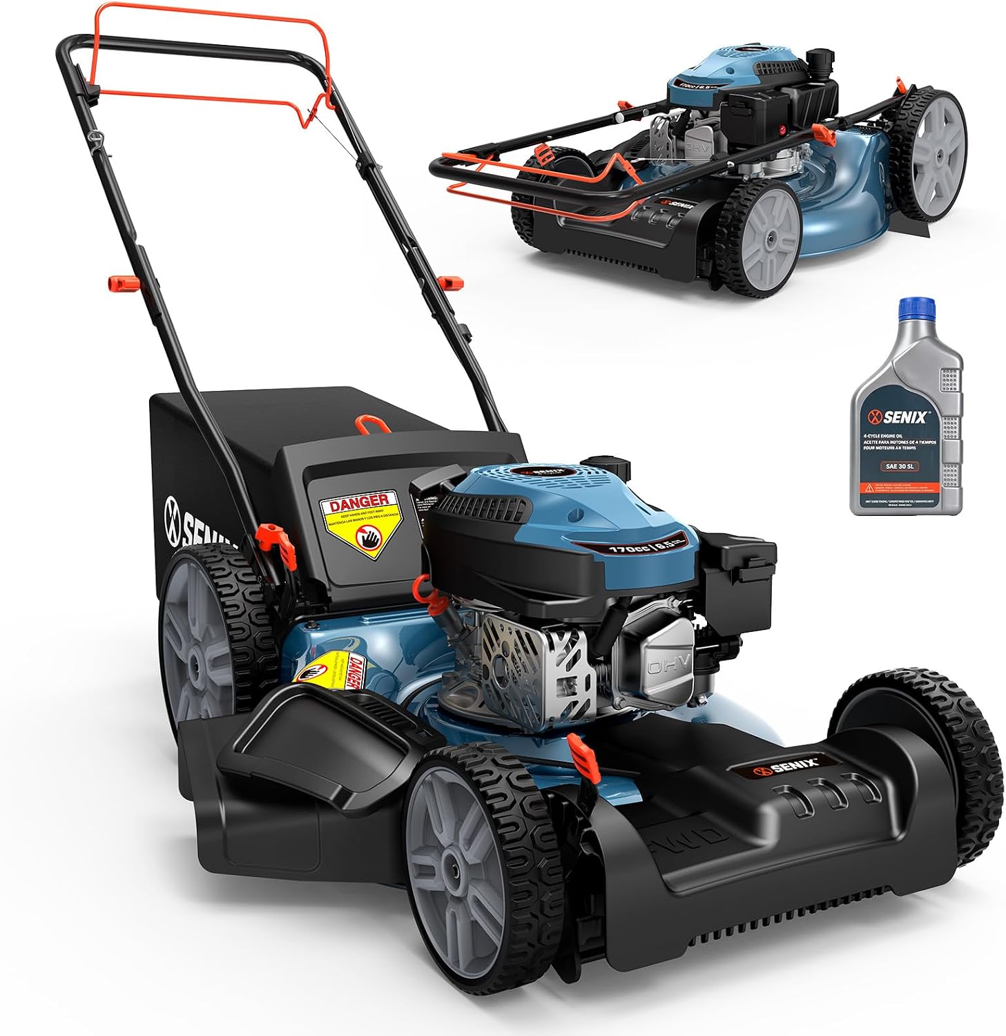 SENIX 21 in Self Propelled Gas Lawn Mower, 6 Cutting Height Adjustment