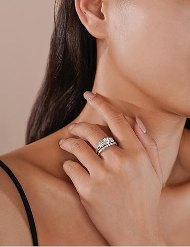 Vista 4 de IMOLOVE - Anillo de boda de moissanita para mujer, anillos de eternidad, de plata de ley, anillo de aniversario chapado en oro blanco, tallas 4-11