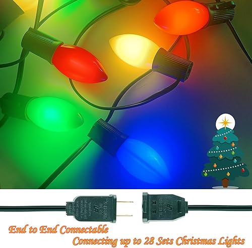 Miniatura 10 de Luces LED de Navidad multicolor C7 de 25 pies con 27 luces LED de cerámica de colores (2 de repuesto), luces colgantes de Navidad al aire libre para