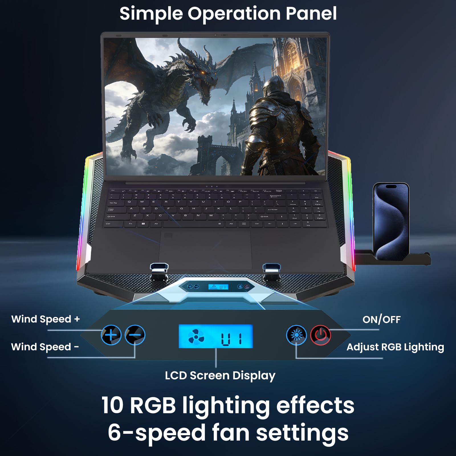 Laptop-Kühlpad mit 8 Kühlventilatoren, Kühlkissen für Gaming-Laptop-Lüfter 30,5-43,9 cm, Laptop-Kühlerständer mit 5 höhenverstellbaren Notebook-Kühler-Pads mit 2 USB-Anschlüssen