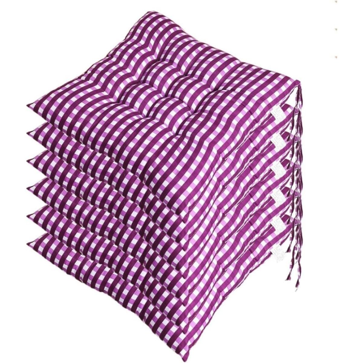 FUNCITTE 6 Pack Seat Pads, 40x40cm Square Seat Cushions with Ties, Comfy Padded Chair Pads for Indoor Kitchen Dining Room and Outdoor Patio Use (Purple)