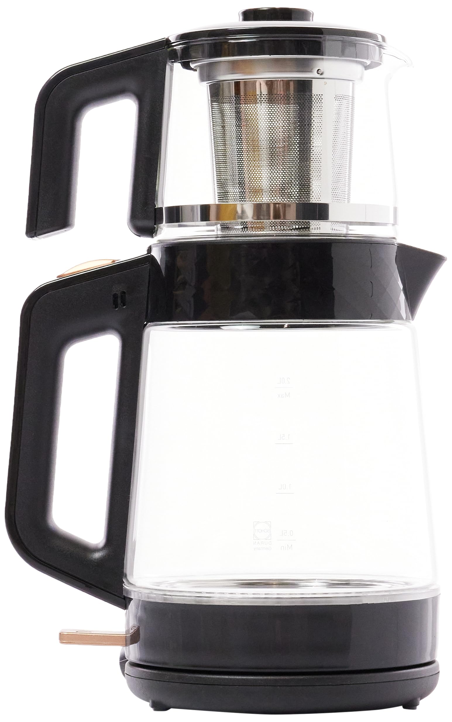 Arzum AR3101 Gusto Teemaschine, 1700 Watt Elektrischer Teebereiter mit 1,9 Liter Wassertank und 1,2 Liter Glaskanne, Warmhaltefunktion und Doppelheizsystem