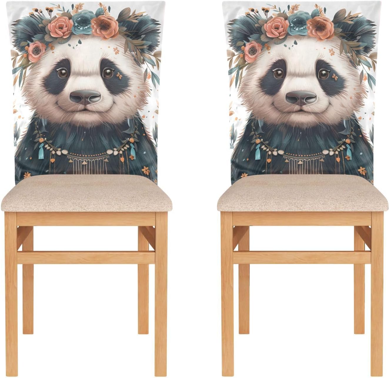 ALAZA Boho Cute Panda Chair Back Cover Set of 6, Washable Reusable Removable Chair Slipcovers Decorative Chair Cover for Home Kitchen Wedding Party