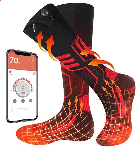 RELIRELIA Rechargeable Heated Socks, 5V 5000mAH Battery Powered Heated Socks for Men Women, Electric Socks with 3 Heat Settings, Winter Outdoor