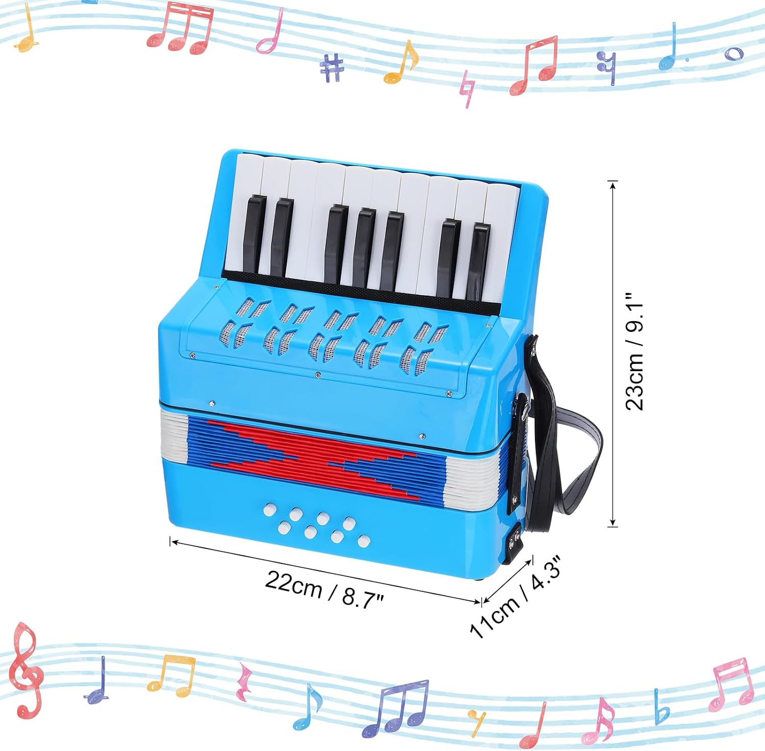 MECCANIXITY Accordion, 17 Keys 8 Bass Button Accordion Toy Mini Musical Instrument Lightweight for Adults Beginners Educational, Light Blue