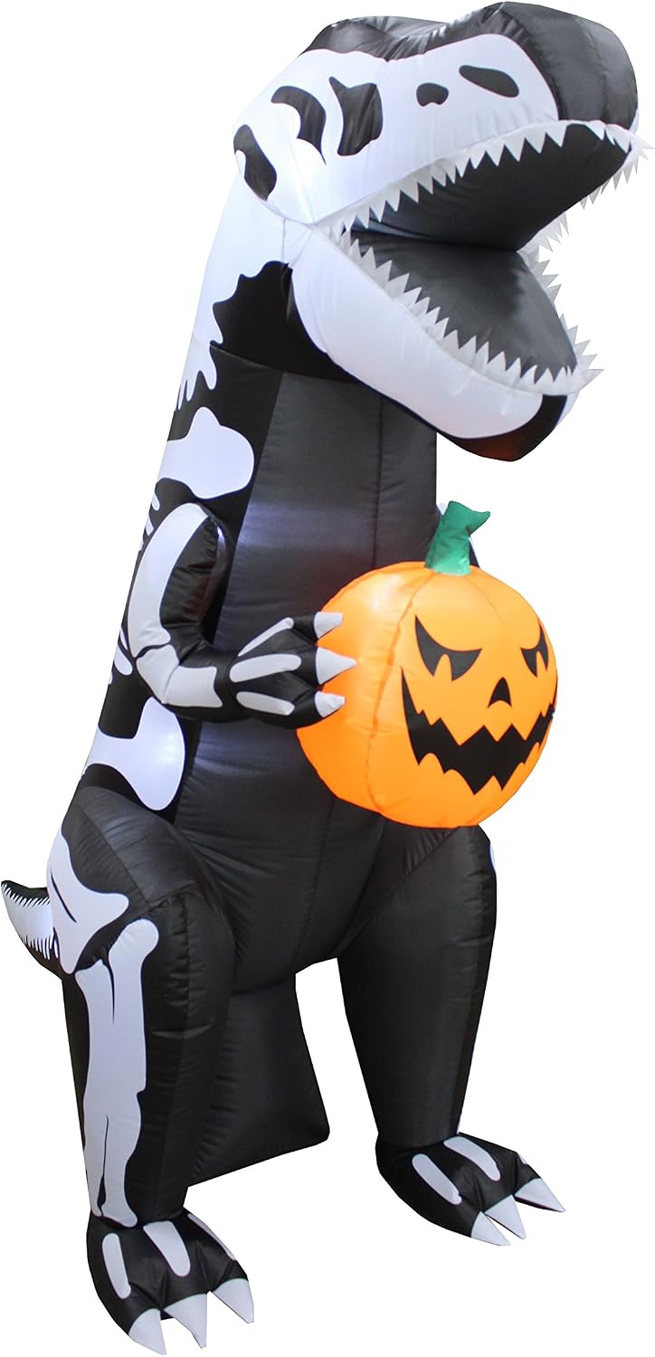 6 FT Tall Halloween Inflatable Skeleton Dinosaur Tyrannosaurus T-Rex with Pumpkin Lights Lighted Blowup Party Decoration for Outdoor Indoor Home Garden Family Prop Yard