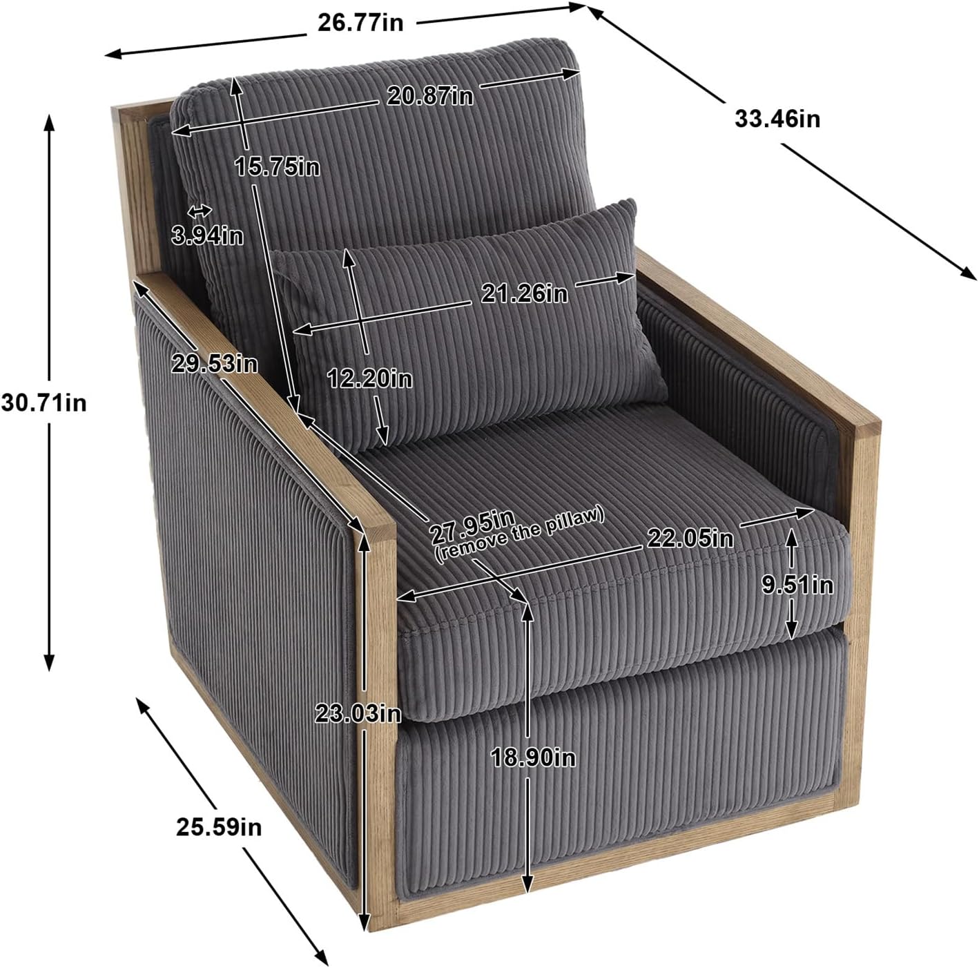 SZLIZCCC 360 Degree Swivel Barrel Chair, Round Accent Chair, Living Room Swivel Accent Sofa Chair, Club Lounge Armchair for Living Room Bedroom Office (Corduroy Barrel Chair-Dary Gray)