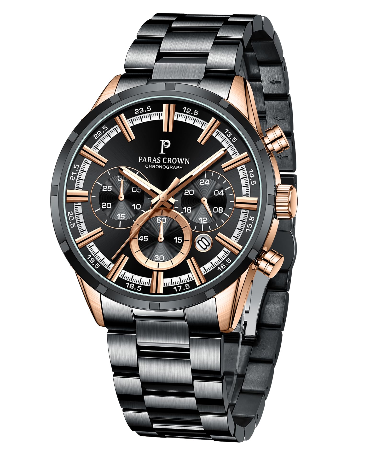 PC PARAS CROWN Orologio Uomo con Movimento al Quarzo Giapponese Cronografo Resistente all'Acqua 5 ATM Cassa in Acciaio Classico Elegante Orologio Cinturino in Silicone