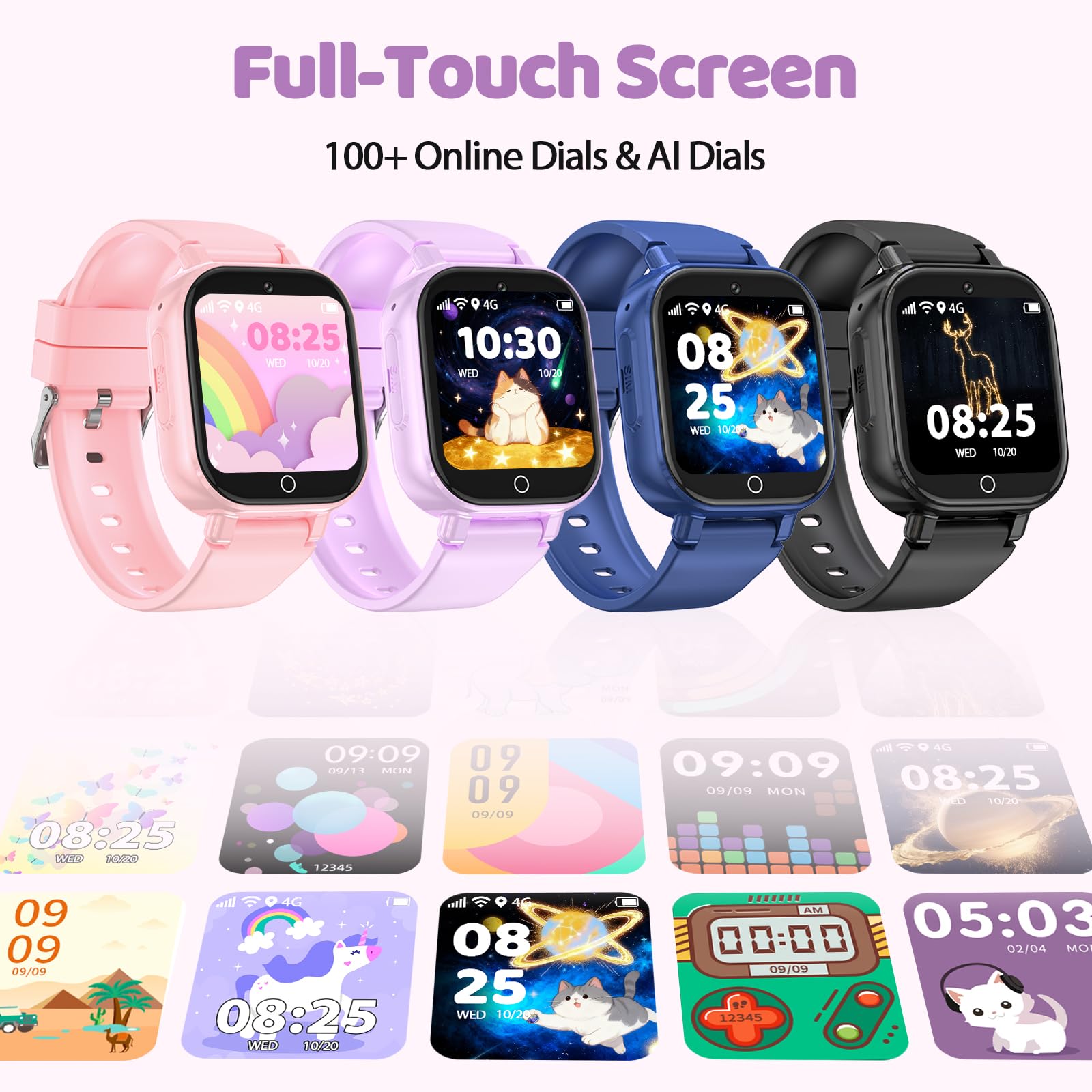 Reloj Inteligente Niño 4G Llamadas, Smartwatch Niños con GPS Telefono Videollamada SOS Chat de Voz Modo Clase Cámara Cronómetro Podómetro Calculadora, Reloj Infantil Niño Niña de 4 a 12 Años, Violeta