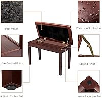 Vista 3 de Bonnlo Banco de piano dúo con almacenamiento de música y cojín acolchado para artista