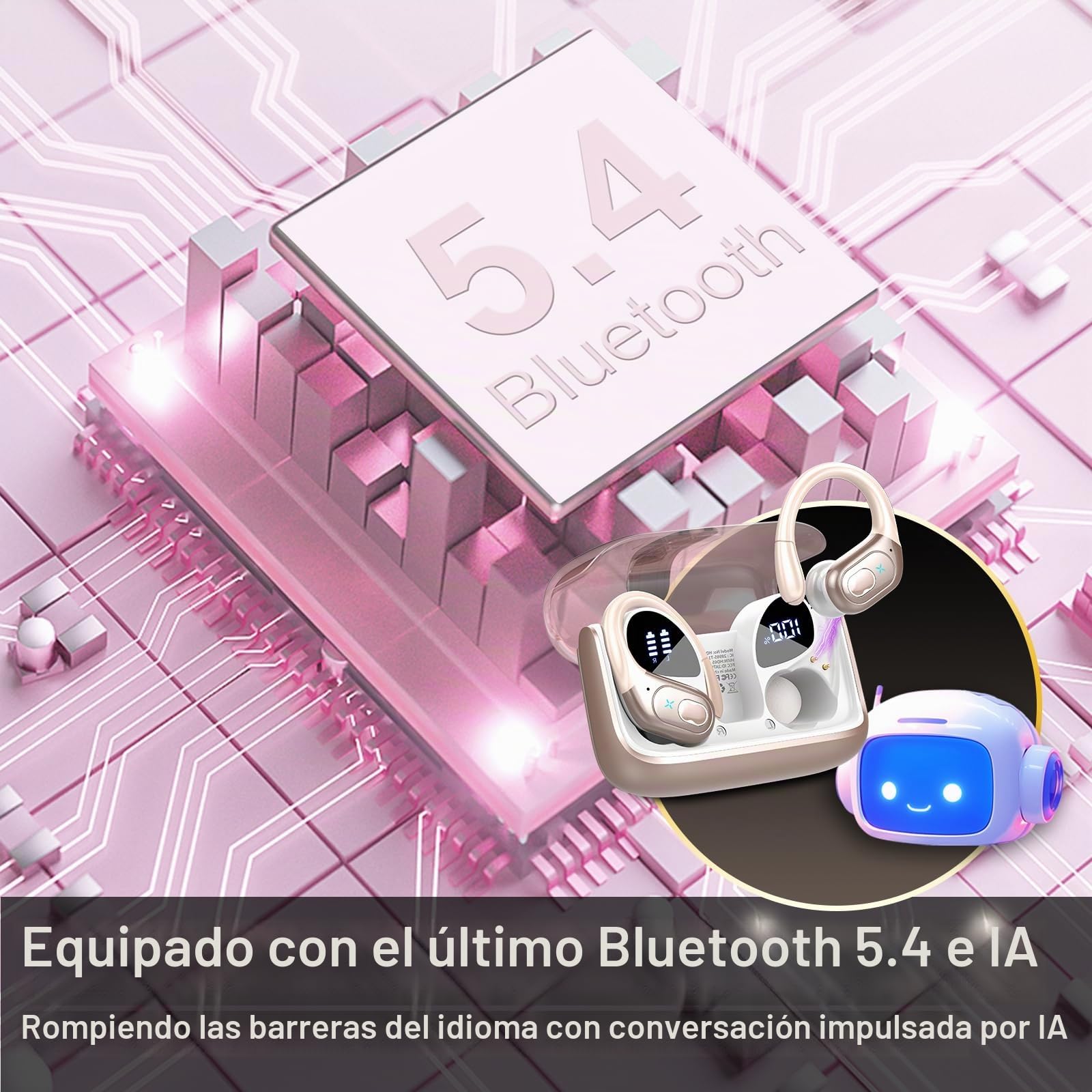STECEi AI Auriculares Traductor en Tiempo Real(2026), Bluetooth 5.4 con ENC y App con para Viajes/Negocios/Aprendizaje/Reunirse, Oro Rosa