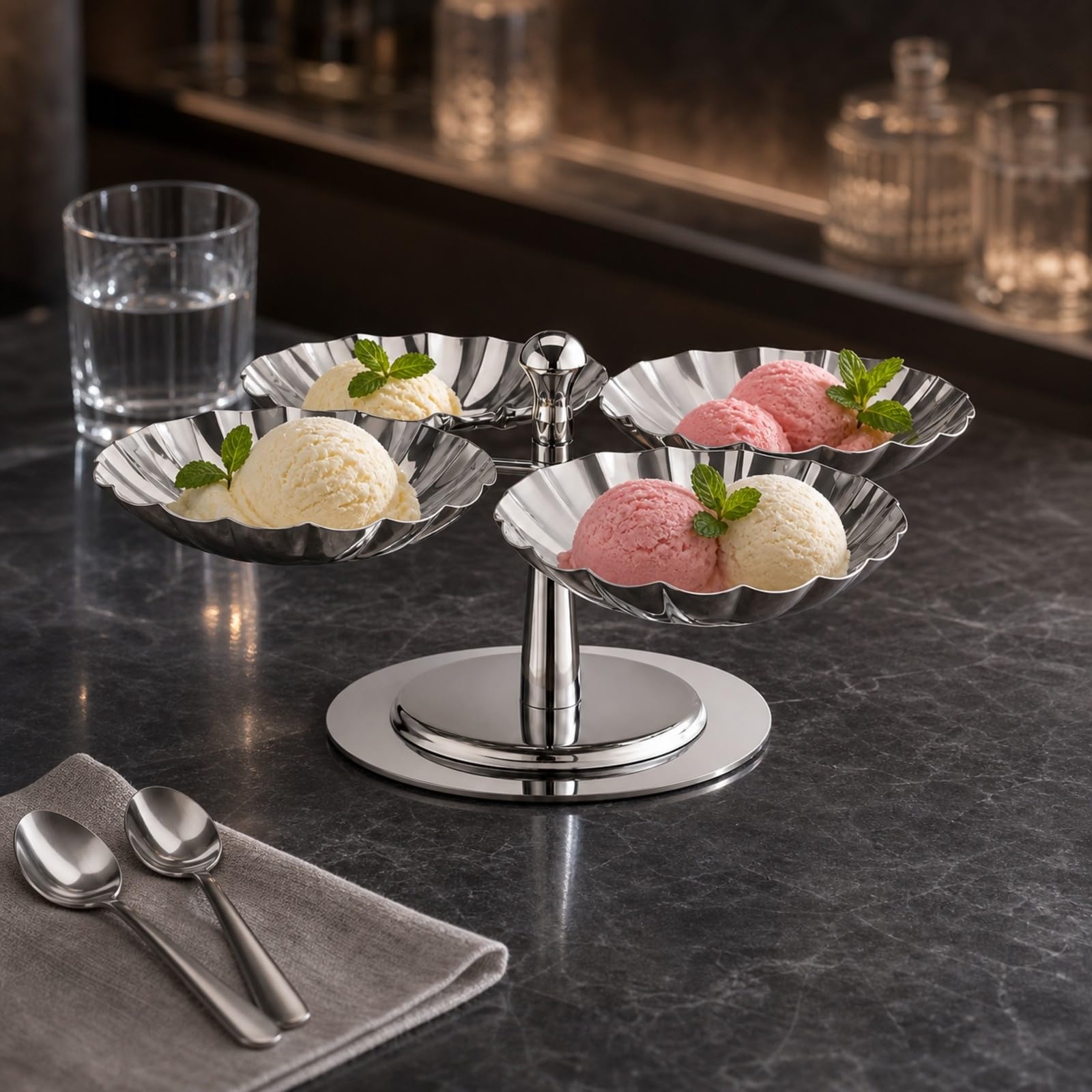 Baoblaze Plateau Trnant à Desserts En Acier Inoxydable Décoratif Support Service Rotatif Compartiments à s Élégant pr Divertissement Quotidien