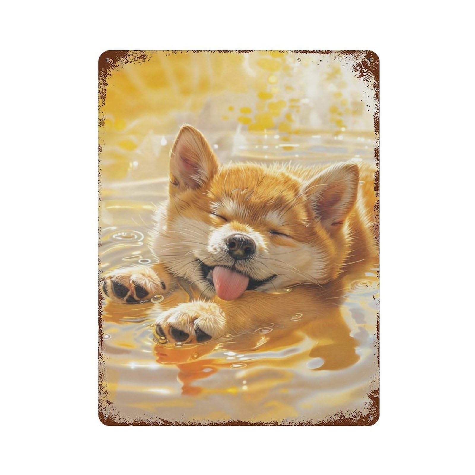 Shiba Adorable Water Fun Retro Metal Sign 15.7"x11.8", Classic Wall Plaque for Garage, Pub Or Kitchen