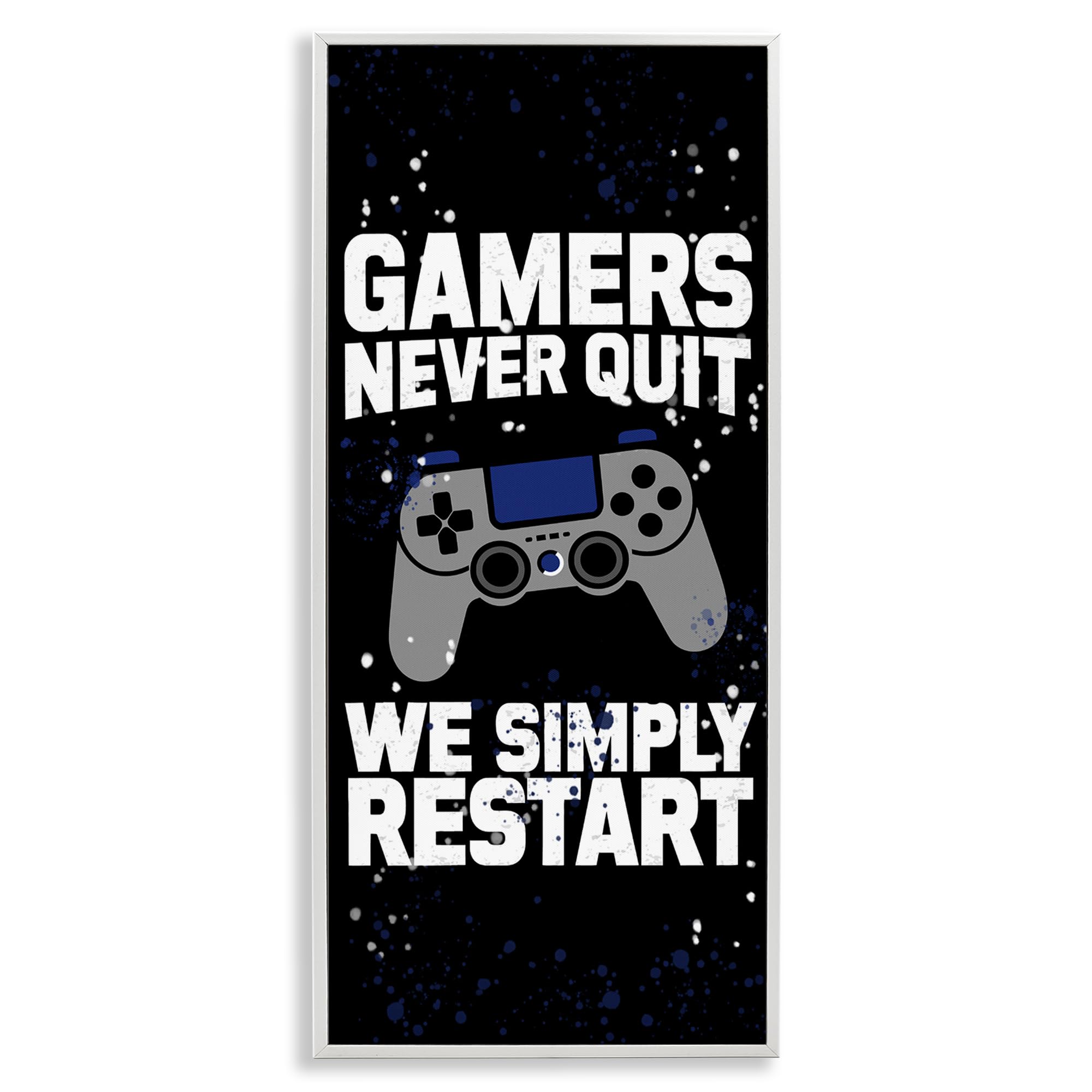 Stupell Industries Coastal White (Textured) Never Quit Simply Restart Gamer Quote, 13 X 30 Inch Framed Giclée Print