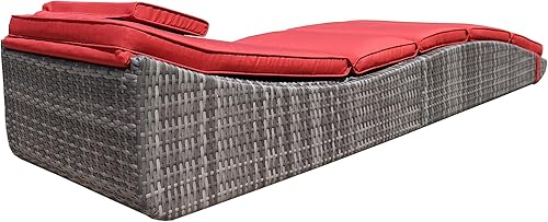 Miniatura 9 de BTEXPERT Tumbona plegable al aire libre para piscina, tumbona plegable de mimbre para el sol, tumbona reclinable, respaldo acolchado ajustable