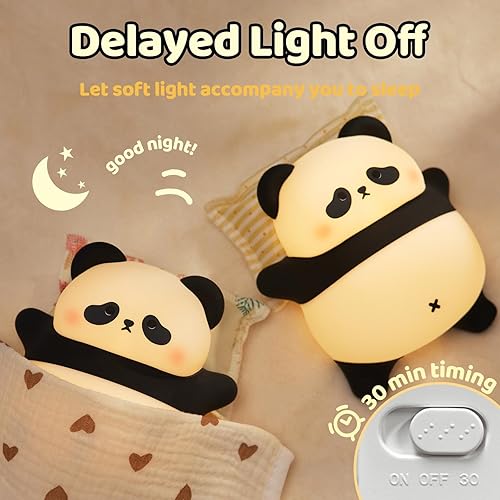 Miniatura 4 de Luz nocturna recargable con lindo panda, luz nocturna regulable de 3 niveles con temporizador, luz de silicona linda lámpara de noche de animales