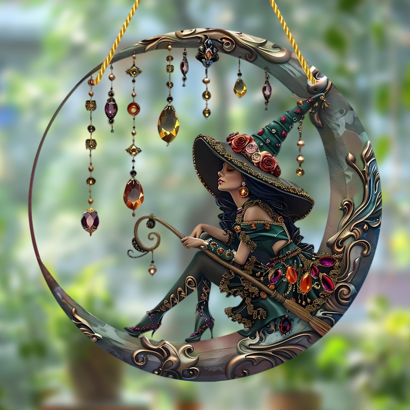 Sun Catchers for Windows – 20×20cm Vintage Acrylic Moon & Witch