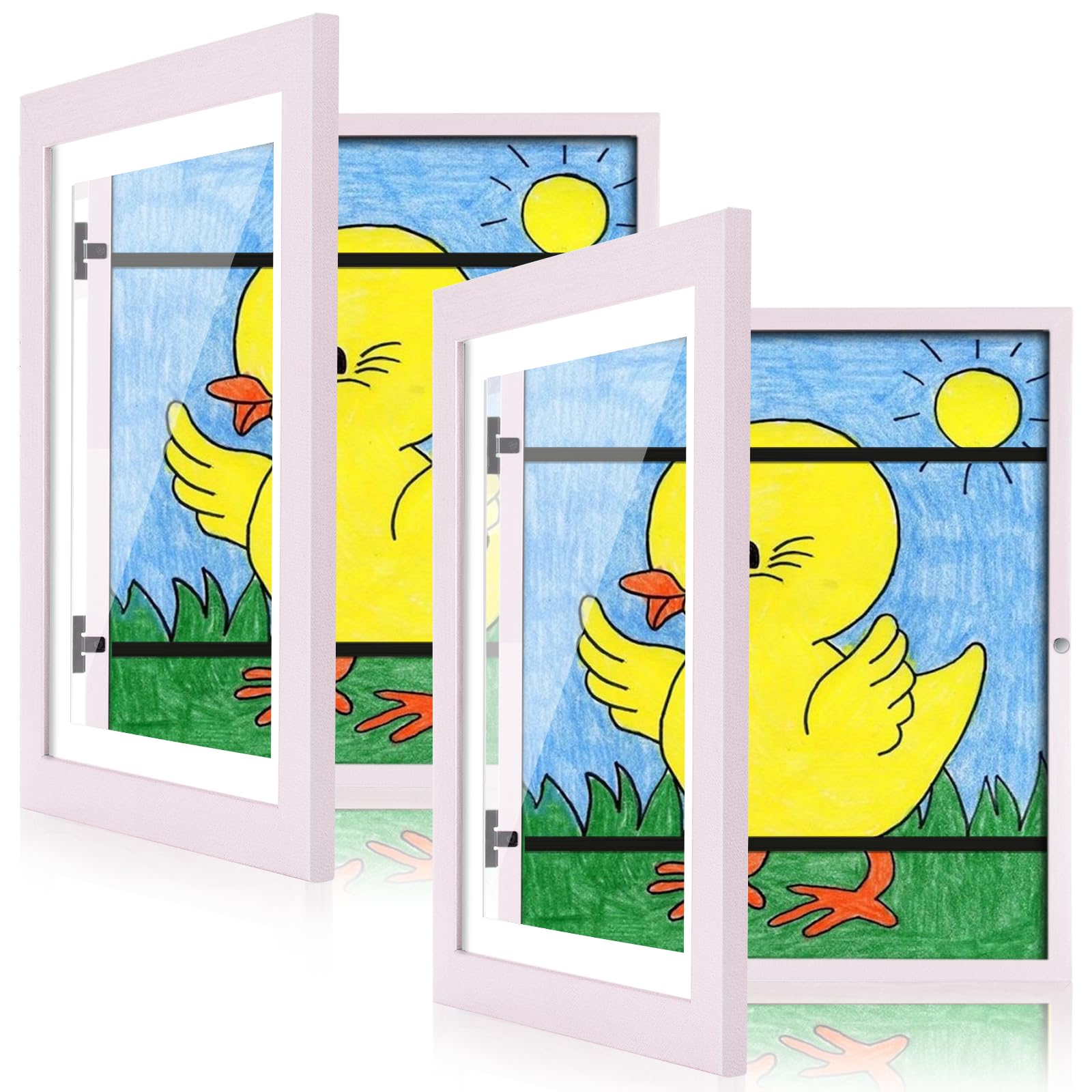 [2 Pack] Kids Art Frames, 10x12.5 Front Opening Kids Artwork Frames Changeable,Pale Pink Displays 8.5x11 With Mat and 10x12.5 Without Mat, Holds 50 Pcs, for 3D Picture, Crafts, Children Drawing,