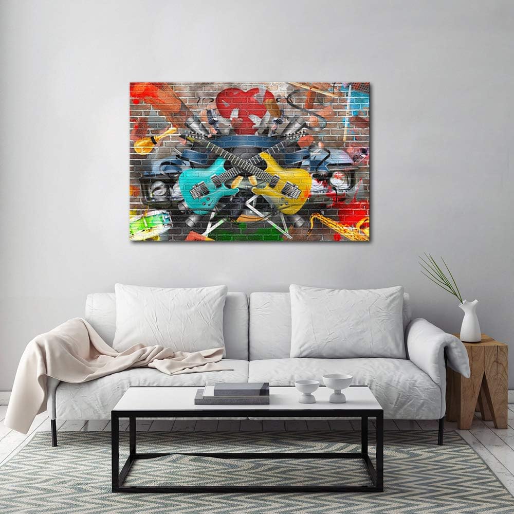 Artsbay Guitar Wall Art Music Painting Picture Colorful Instrument Canvas Artwork Decor for Living Room Bedroom 24 x 36inches