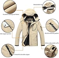 Vista 7 de Chaqueta de esquí impermeable con capucha para hombre, abrigo cálido de nieve para el invierno