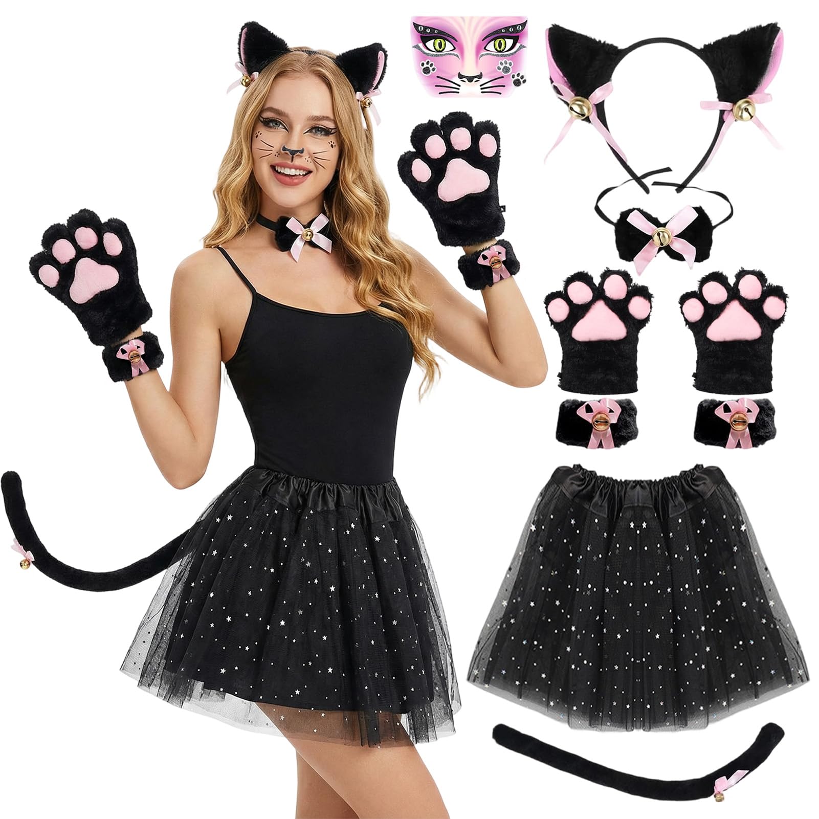 HarnyLoom 7 PCS Cat Costume Set Adult, Cat Cosplay Costume Set
