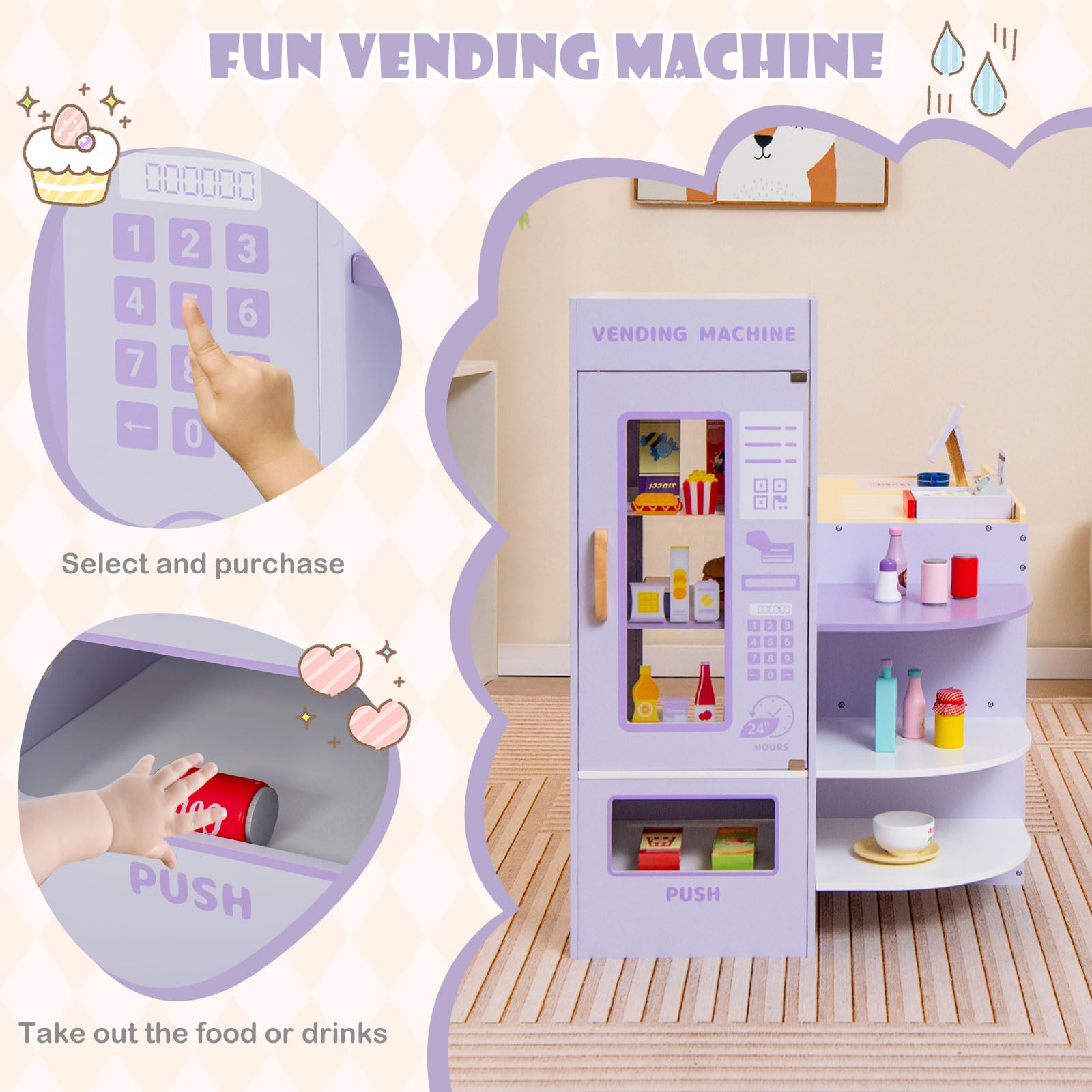 RELAX4LIFE Registratore di Cassa Giocattolo per Bambini, Banco Spesa del Negozio/Supermercato con Macchina POS, Distributore Automatico e Lavagna Scrivibile, 15 Accessori (89 x 57 x 88 cm, Grigio