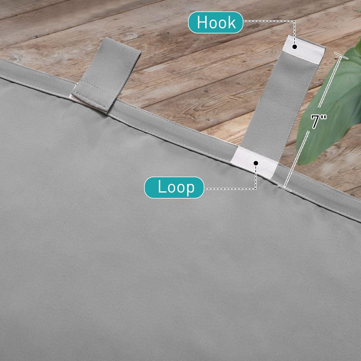 NICETOWN Outdoor Curtain for Patio Waterproof 95 inch Length, Sticky Tab Top Thermal Insulated Blackout Window Treatment Divider Protect Privacy for Cabana/Arbor, Silver Grey, 1 Piece, W52 x L95