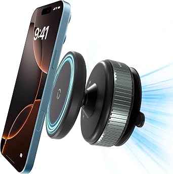 Vacuum Car Phone Holder for MagSafe with 24 Strong Magnets, 360-degree Adjustable Suction Cup Phone Mount, Detachable and Reusable with Strong Suction for iPhone & Android, Black