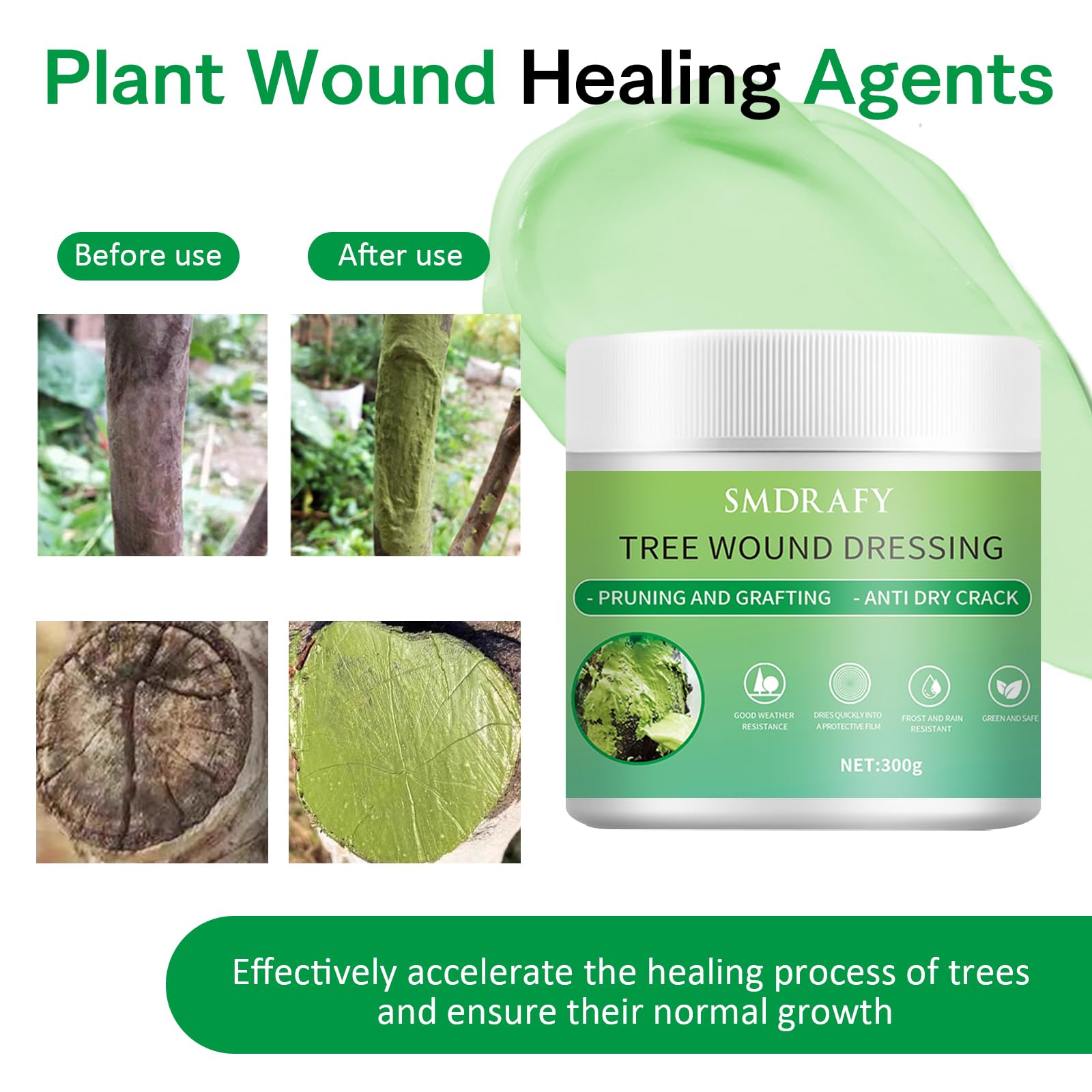 Pasta Cicatrizante para Injertos, Pasta Cicatrizante Plantas, Cicatrizante Arboles, Aplicable a plantas, árboles y Arbustos para Reducir la Escorrentía de Agua y Formar una Película Protectora,300G