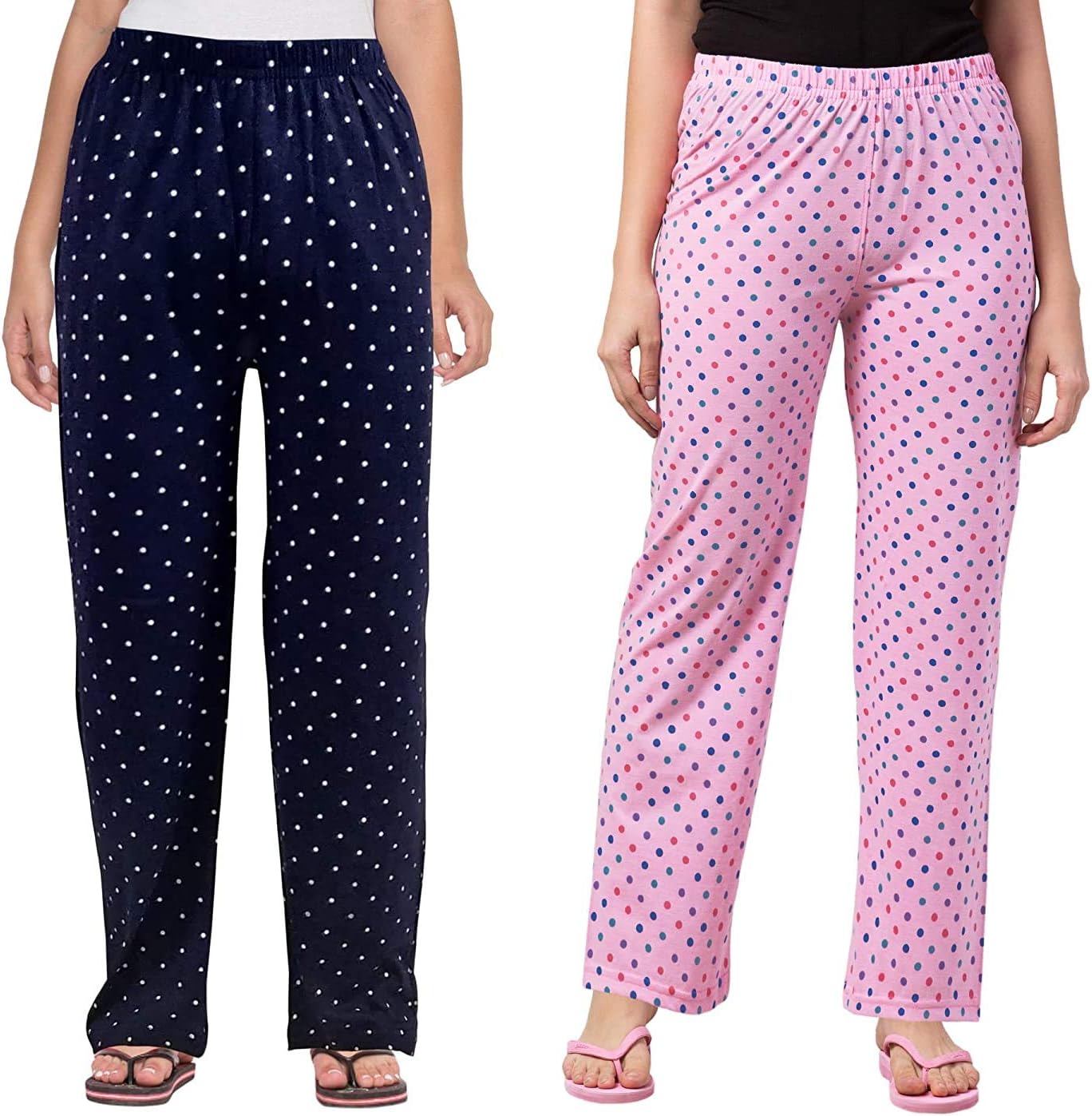 SEE FITCotton Pyjama for Women Night Wear, Night Dress, Lounge Wear, Blue and Pink Color Printed Pyjama for Ladies (Pack of 2)