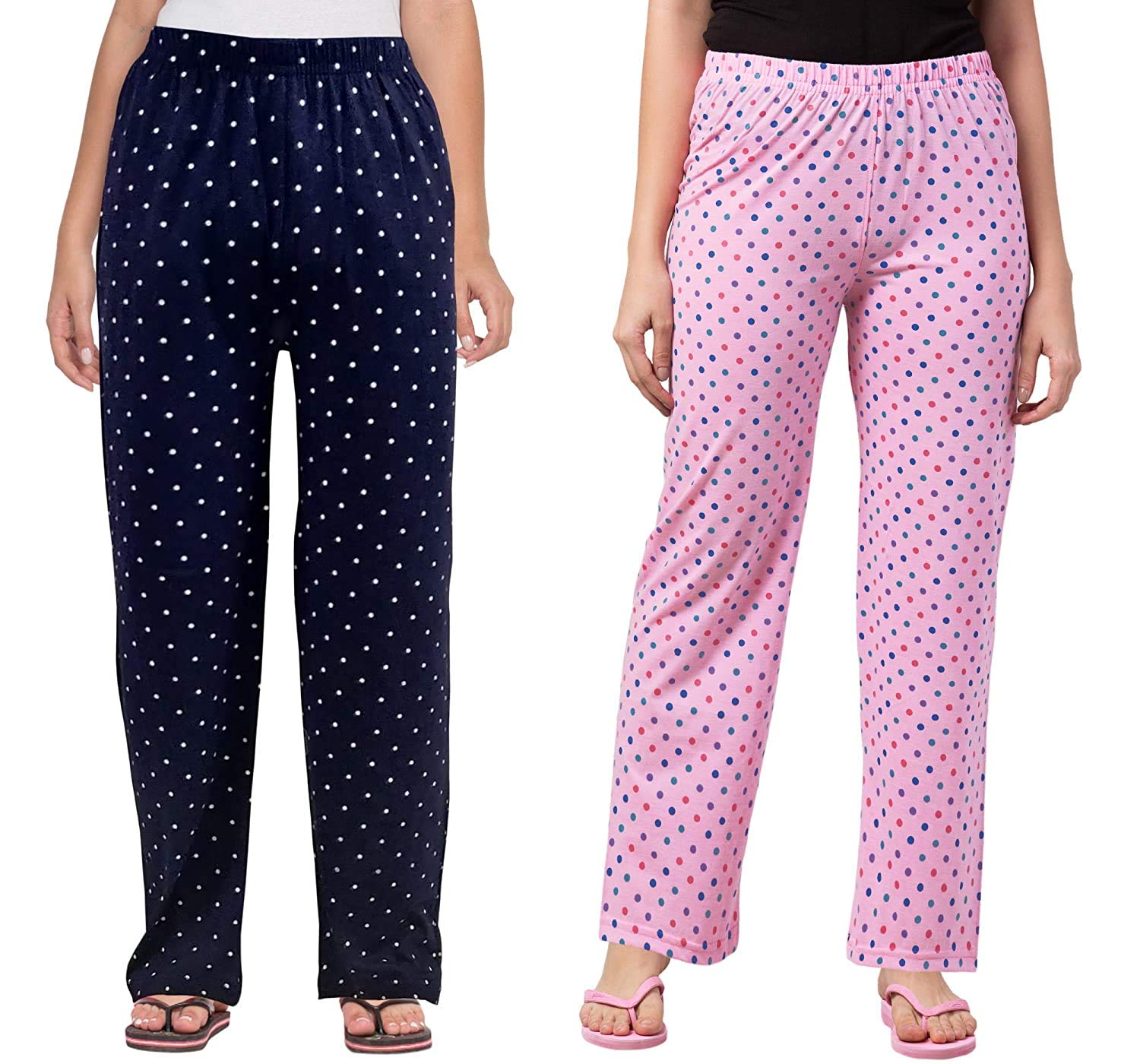 SEE FITCotton Pyjama for Women Night Wear, Night Dress, Lounge Wear, Blue and Pink Color Printed Pyjama for Ladies (Pack of 2)