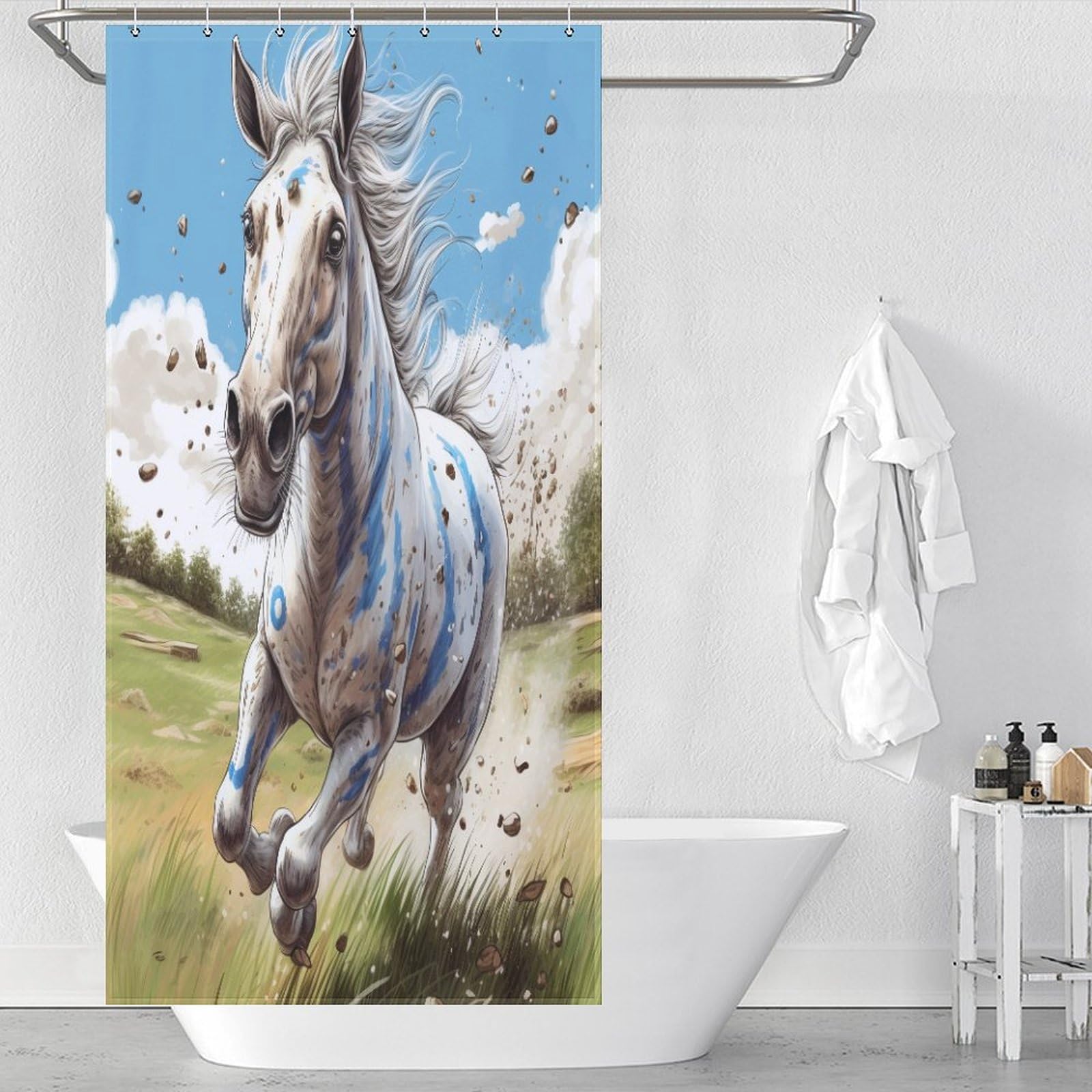 Cheval rideau de douche imperméable 92x183cm avec crochets pour baignoire